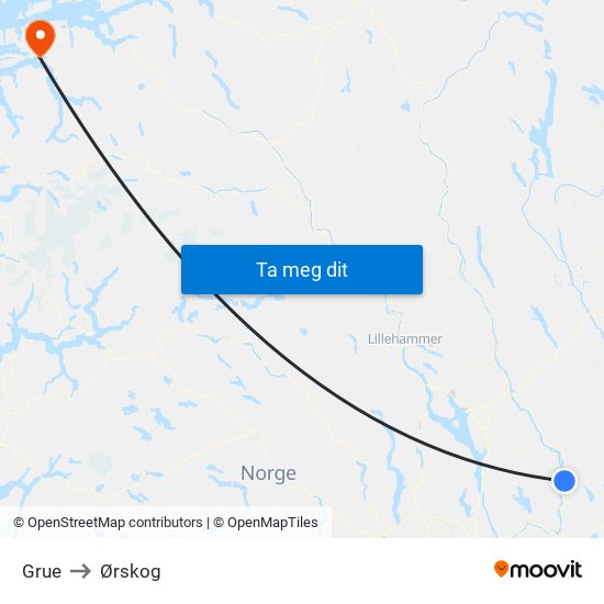 Grue to Ørskog map