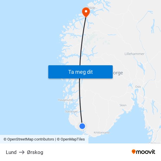 Lund to Ørskog map