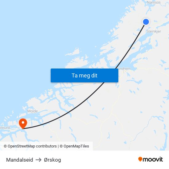 Mandalseid to Ørskog map