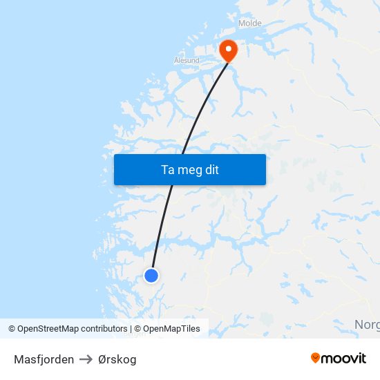 Masfjorden to Ørskog map