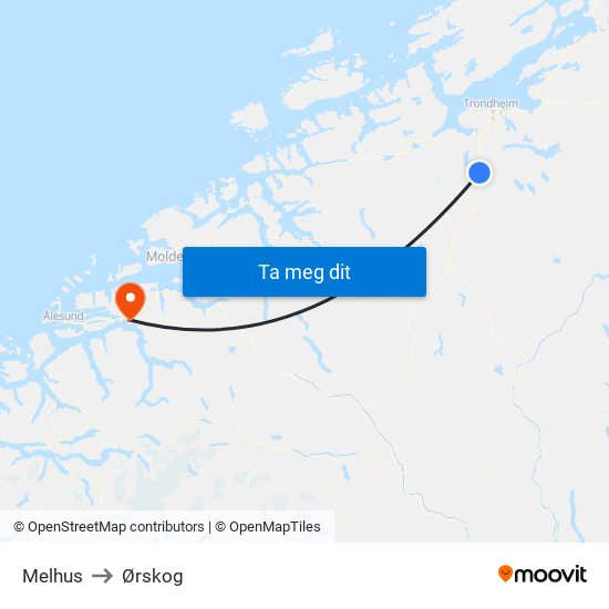 Melhus to Ørskog map