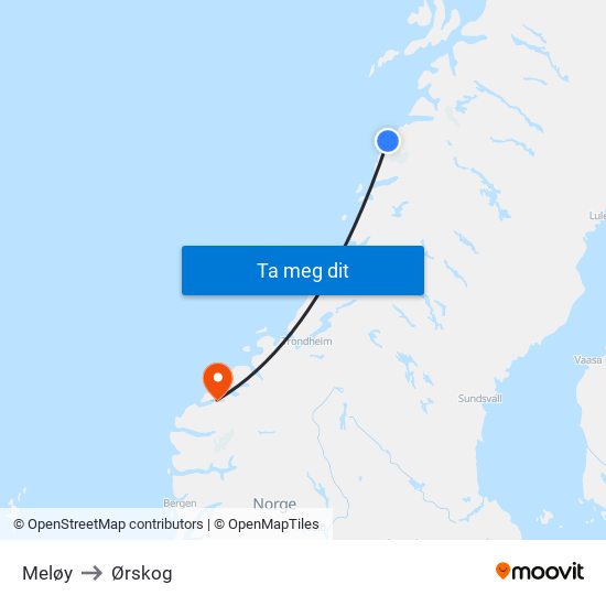 Meløy to Ørskog map