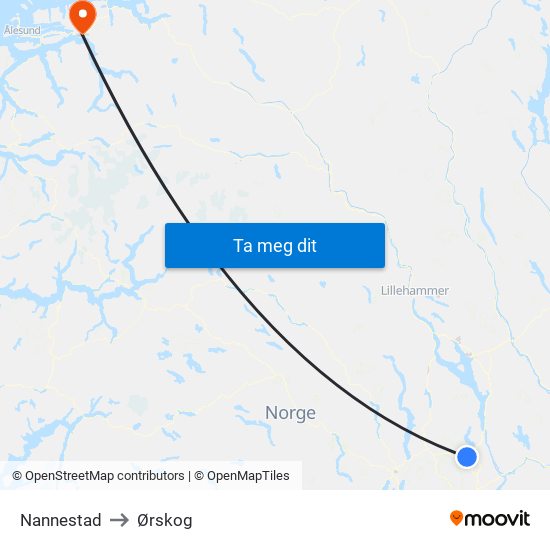 Nannestad to Ørskog map