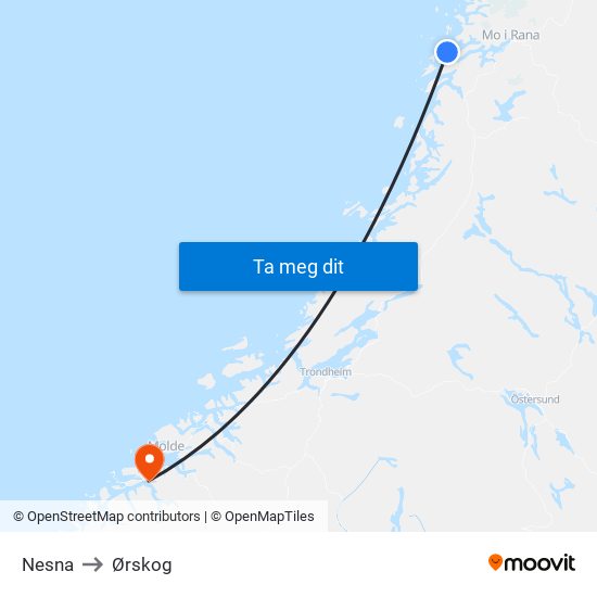 Nesna to Ørskog map