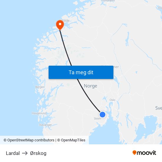 Lardal to Ørskog map