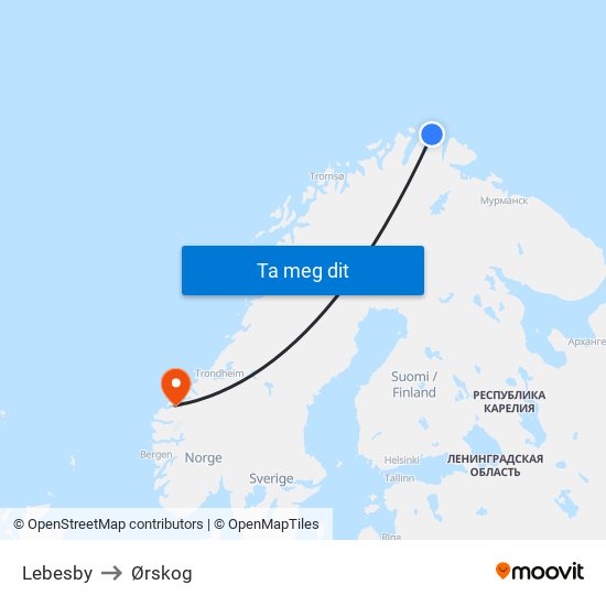 Lebesby to Ørskog map