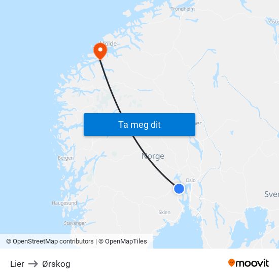 Lier to Ørskog map
