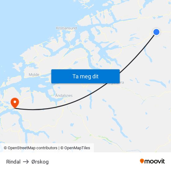 Rindal to Ørskog map