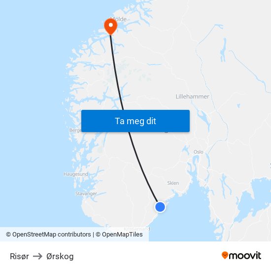 Risør to Ørskog map
