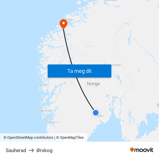 Sauherad to Ørskog map