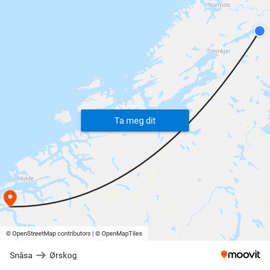 Snåsa to Ørskog map