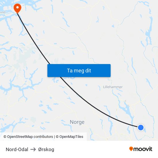 Nord-Odal to Ørskog map