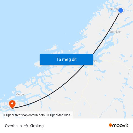 Overhalla to Ørskog map