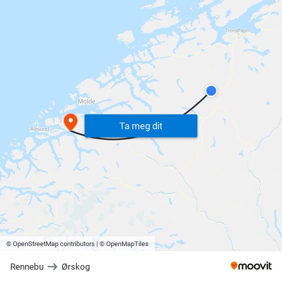 Rennebu to Ørskog map