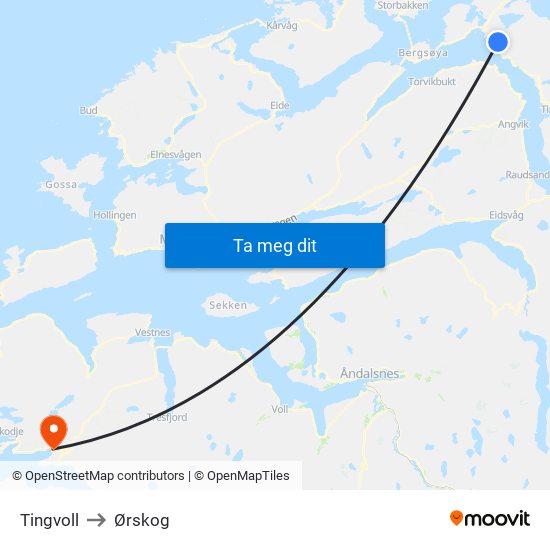 Tingvoll to Ørskog map