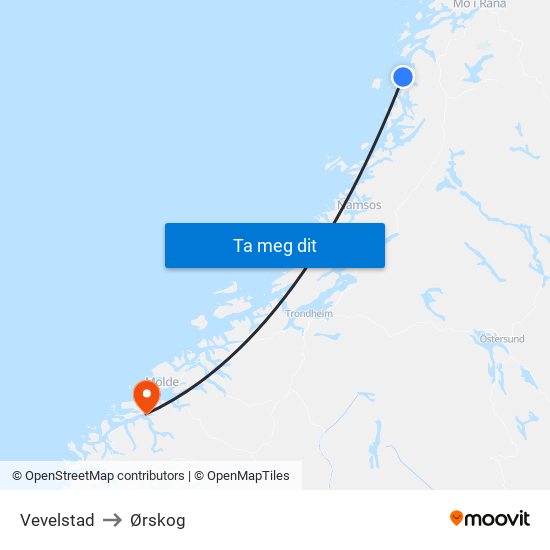 Vevelstad to Ørskog map