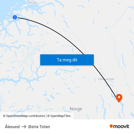 Ålesund to Østre Toten map