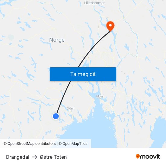 Drangedal to Østre Toten map