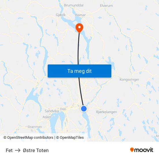 Fet to Østre Toten map