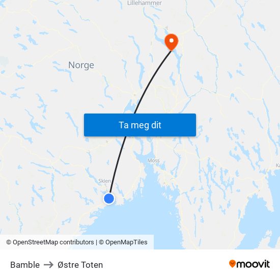 Bamble to Østre Toten map