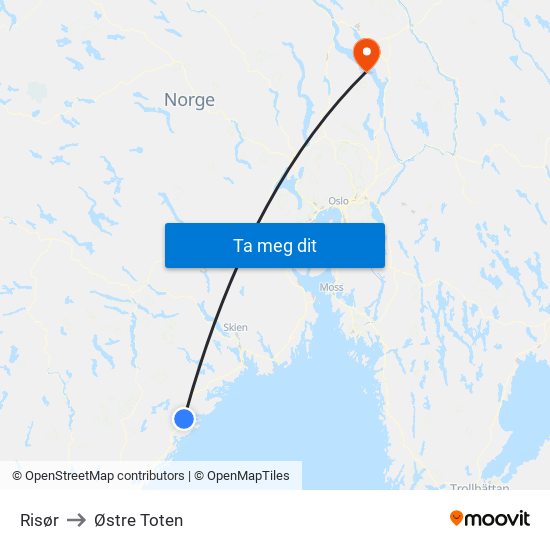 Risør to Østre Toten map