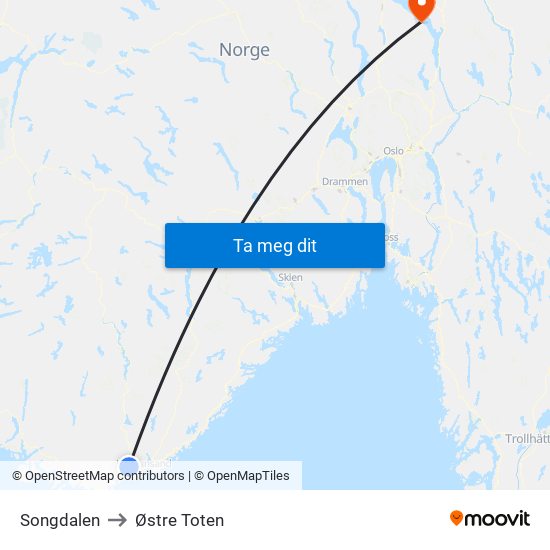 Songdalen to Østre Toten map