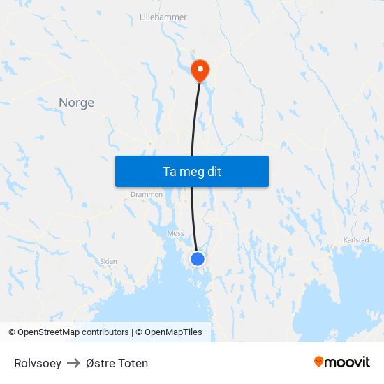 Rolvsoey to Østre Toten map