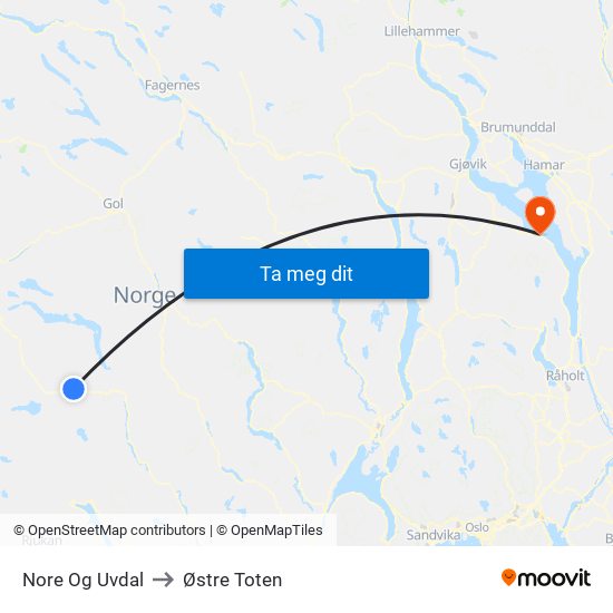 Nore Og Uvdal to Østre Toten map