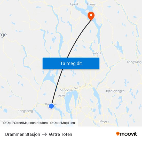 Drammen Stasjon to Østre Toten map