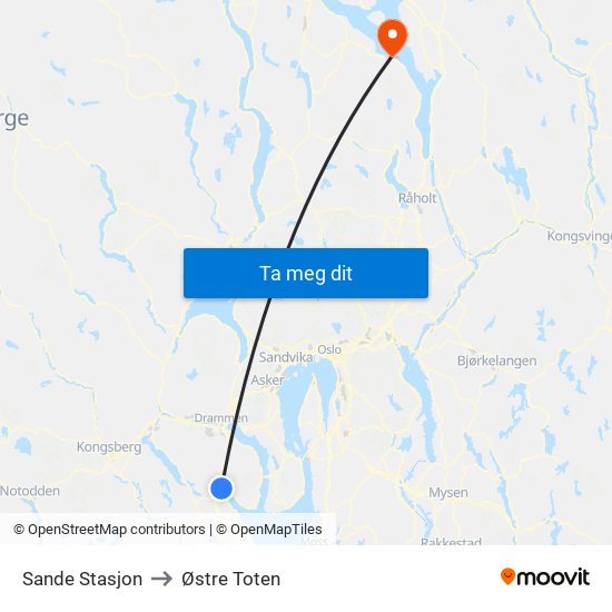 Sande Stasjon to Østre Toten map