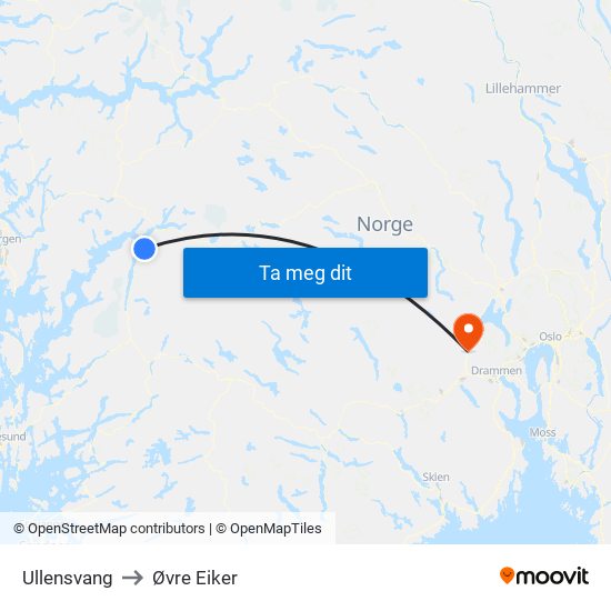 Ullensvang to Øvre Eiker map