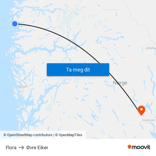 Flora to Øvre Eiker map