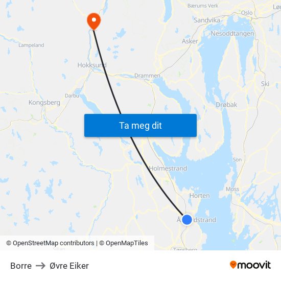 Borre to Øvre Eiker map