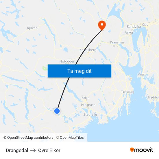 Drangedal to Øvre Eiker map