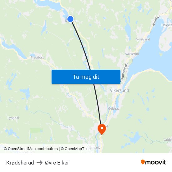 Krødsherad to Øvre Eiker map