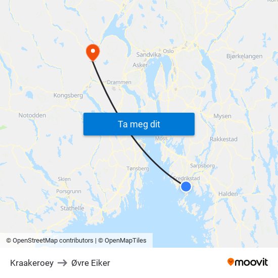 Kraakeroey to Øvre Eiker map