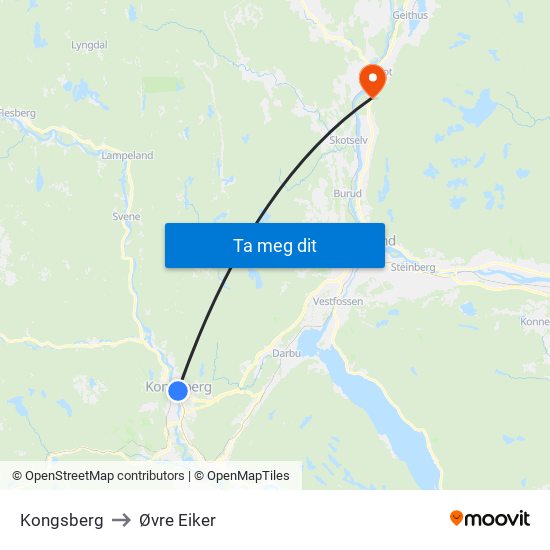 Kongsberg to Øvre Eiker map