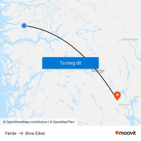 Førde to Øvre Eiker map