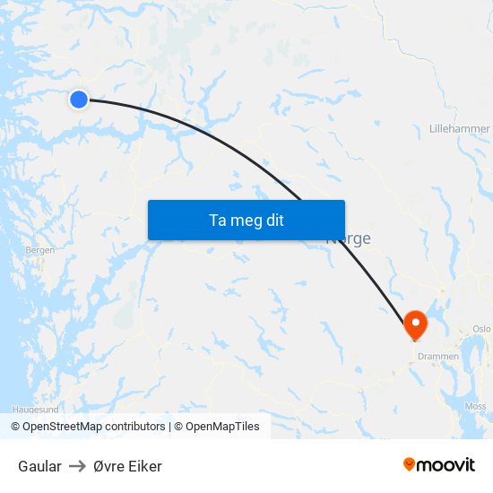 Gaular to Øvre Eiker map