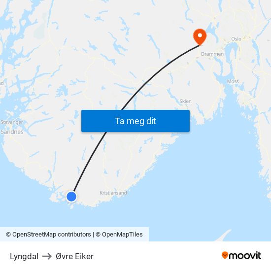 Lyngdal to Øvre Eiker map