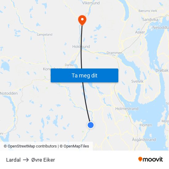 Lardal to Øvre Eiker map