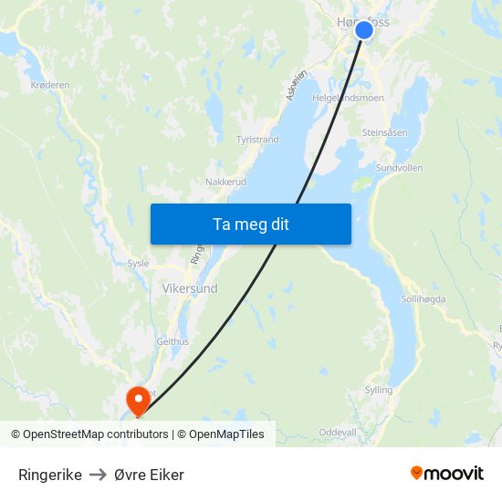 Ringerike to Øvre Eiker map