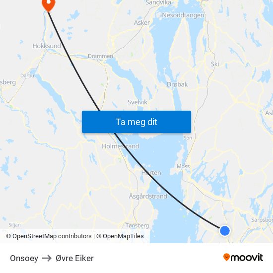 Onsoey to Øvre Eiker map