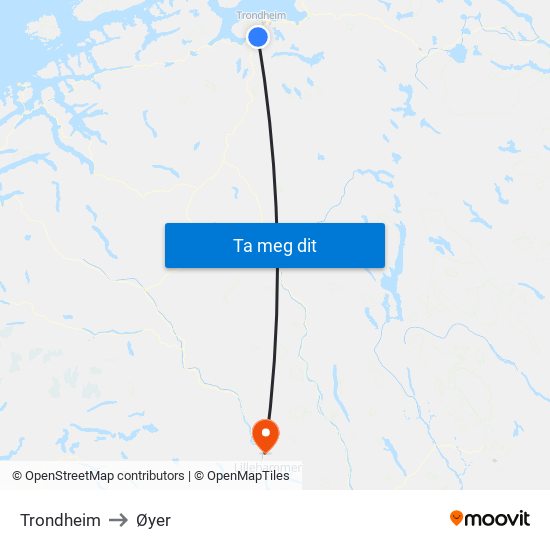 Trondheim to Øyer map