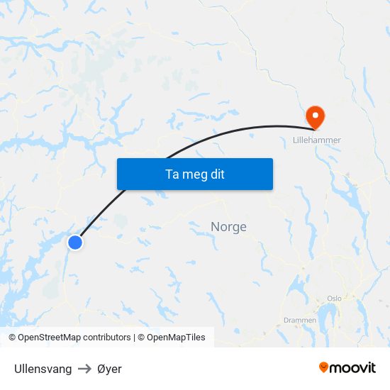 Ullensvang to Øyer map