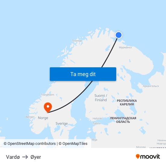 Vardø to Øyer map