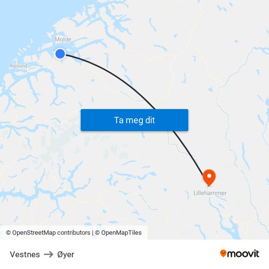 Vestnes to Øyer map