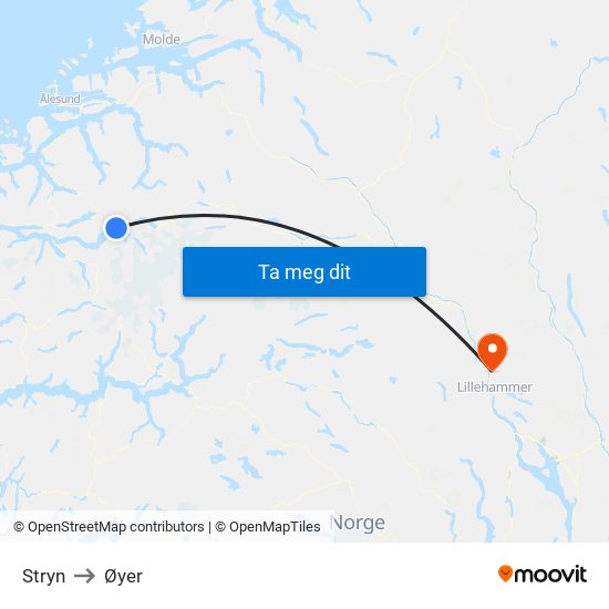 Stryn to Øyer map