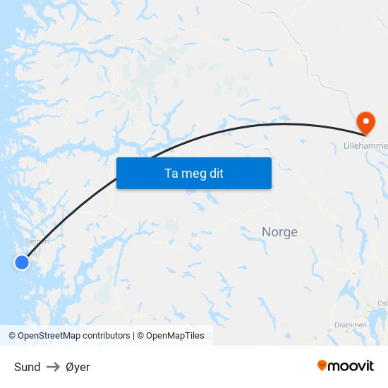 Sund to Øyer map