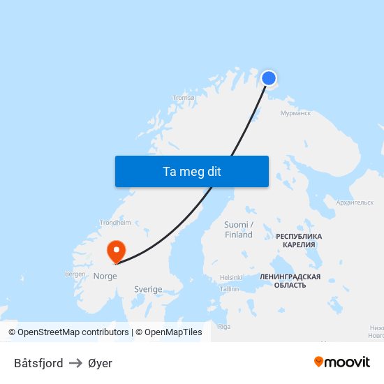 Båtsfjord to Øyer map